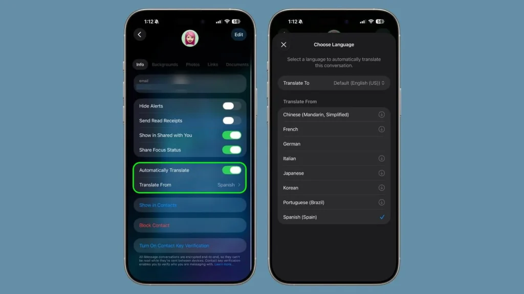 ios 26 dil seçimi mesajları